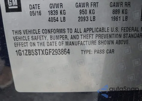 2016 Chevrolet Malibu Ls from USA, damaged, VIN 1G1ZB5STXGF293864